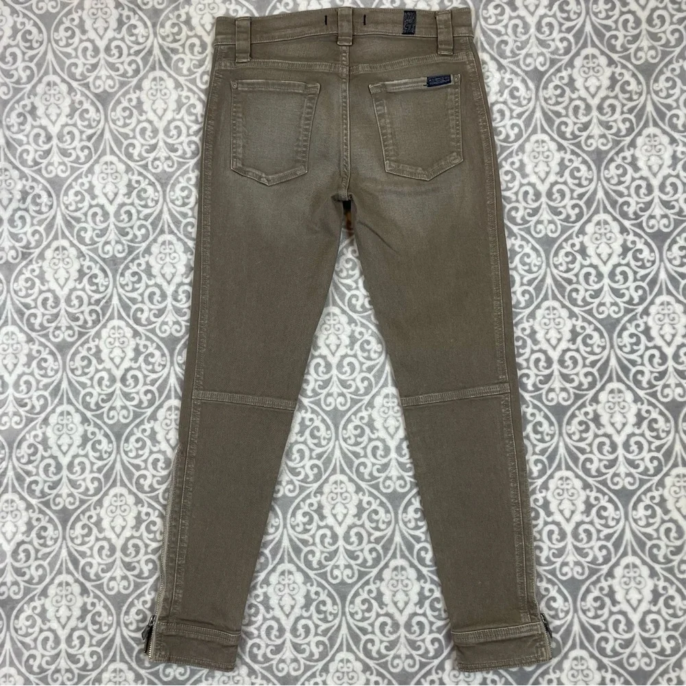 7 for all mankind Jeans Women 26 Green Skinny Double Knee Ankle Zip Denim Biker - Picture 2 of 10